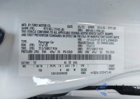 2015 Ford Focus Se from USA, damaged, VIN 1FADP3F23FL299620